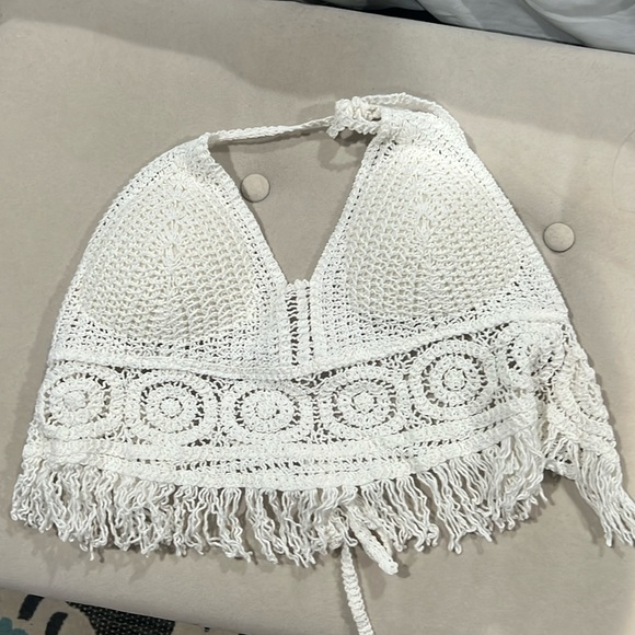 yarn top with adjustable strings on neck and back padded cups - Picture 1 of 4